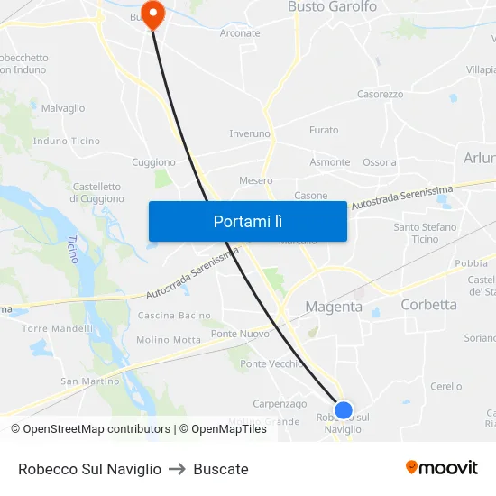 Robecco Sul Naviglio to Buscate map