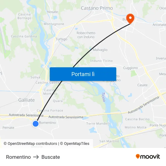 Romentino to Buscate map