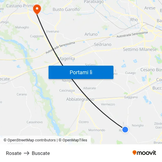 Rosate to Buscate map