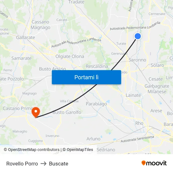 Rovello Porro to Buscate map