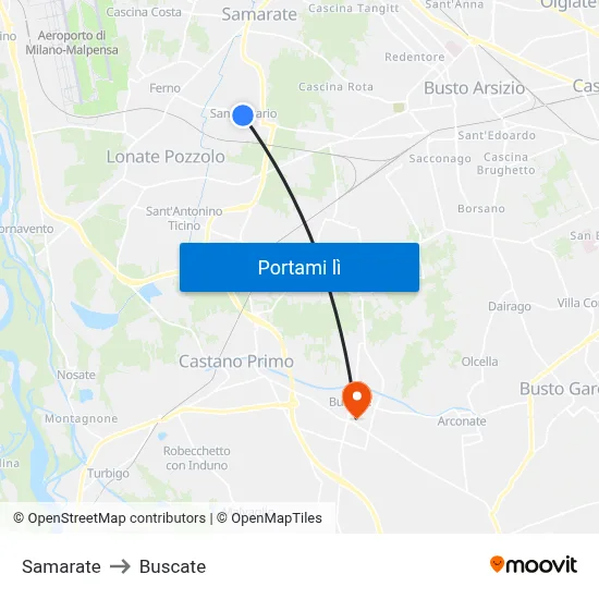 Samarate to Buscate map