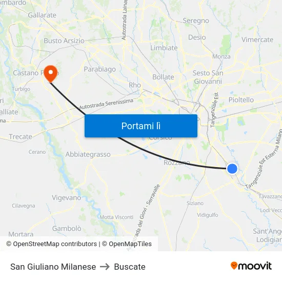 San Giuliano Milanese to Buscate map