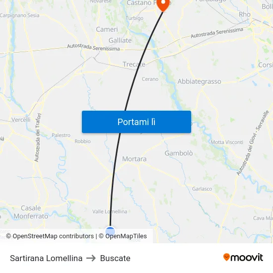 Sartirana Lomellina to Buscate map