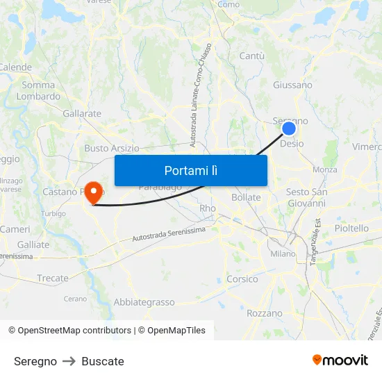 Seregno to Buscate map