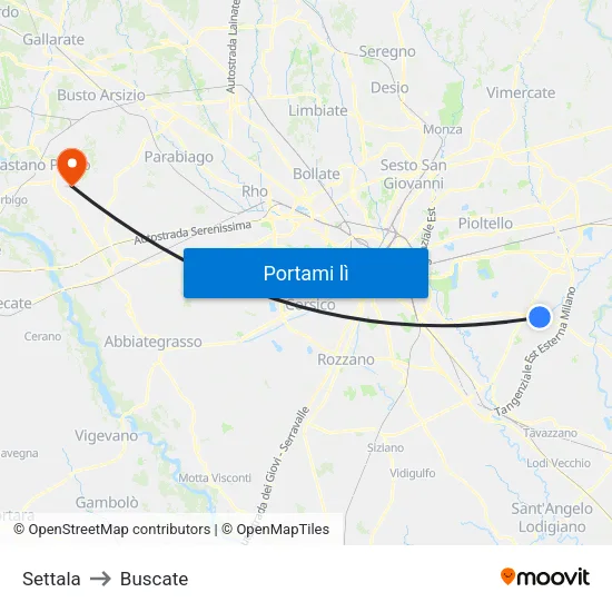Settala to Buscate map