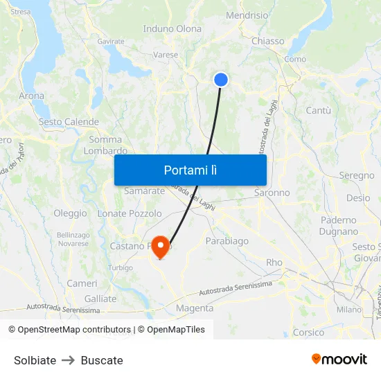 Solbiate to Buscate map