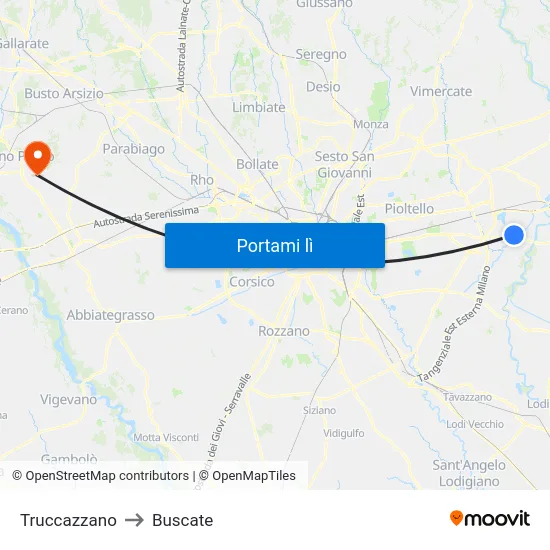 Truccazzano to Buscate map