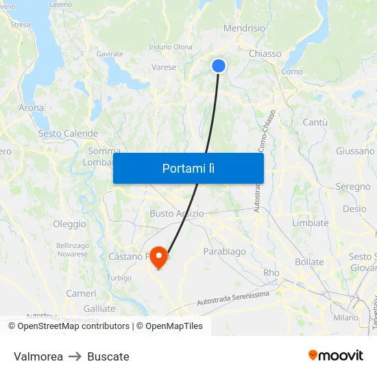 Valmorea to Buscate map