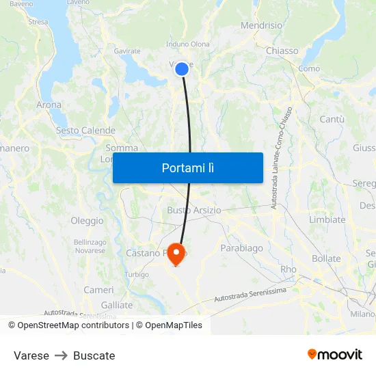 Varese to Buscate map