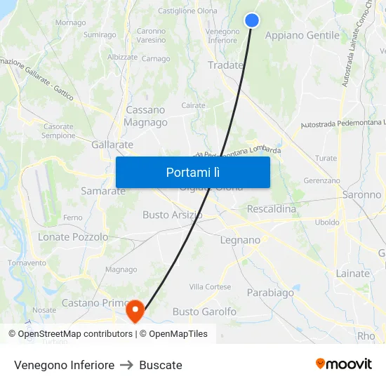 Venegono Inferiore to Buscate map