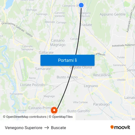 Venegono Superiore to Buscate map