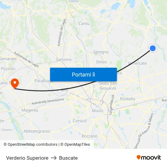 Verderio Superiore to Buscate map