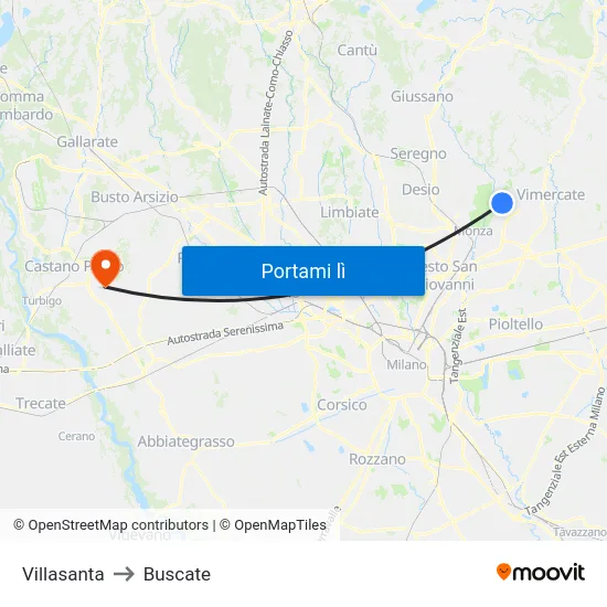 Villasanta to Buscate map