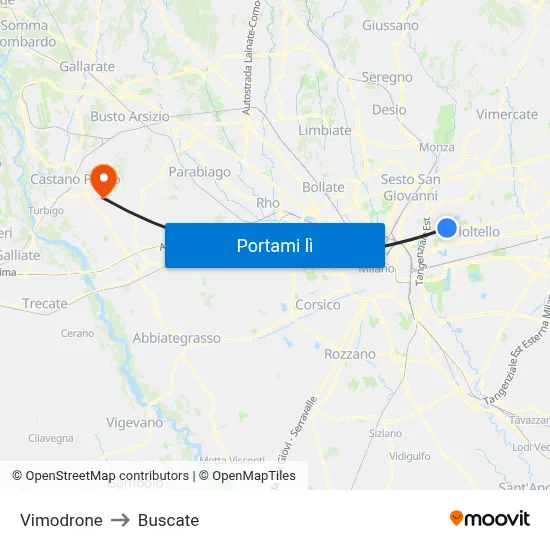 Vimodrone to Buscate map