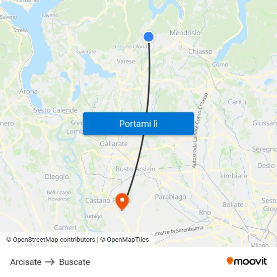 Arcisate to Buscate map