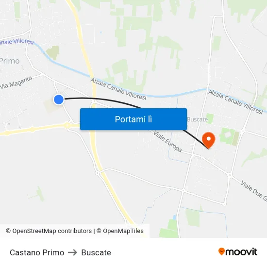 Castano Primo to Buscate map