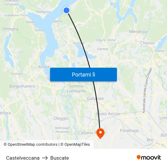 Castelveccana to Buscate map