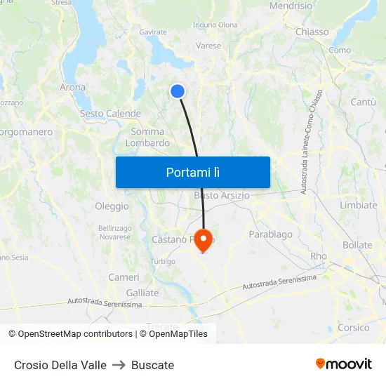 Crosio Della Valle to Buscate map