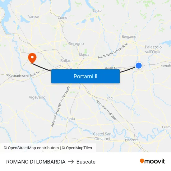 ROMANO DI LOMBARDIA to Buscate map