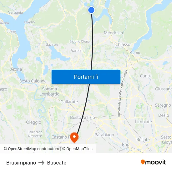 Brusimpiano to Buscate map