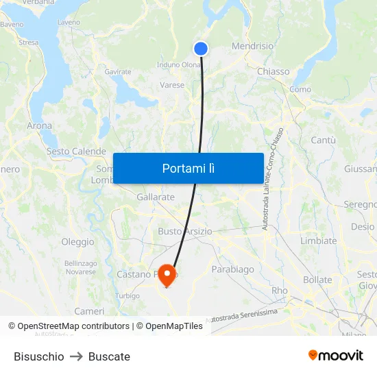 Bisuschio to Buscate map