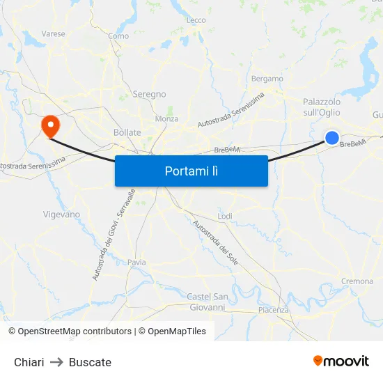 Chiari to Buscate map
