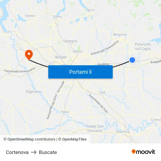 Cortenova to Buscate map