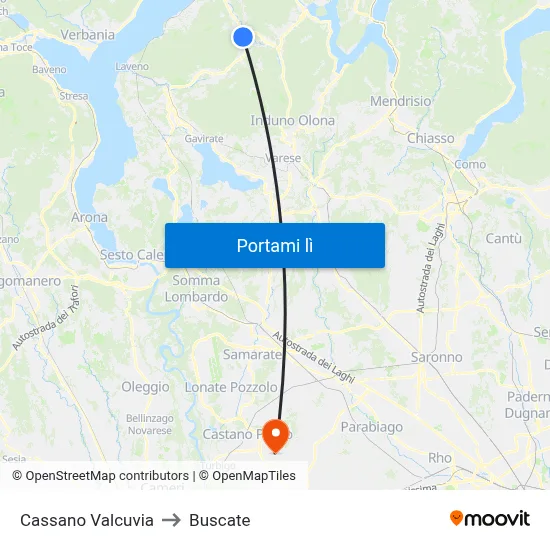 Cassano Valcuvia to Buscate map