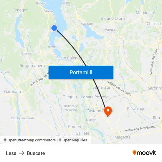 Lesa to Buscate map