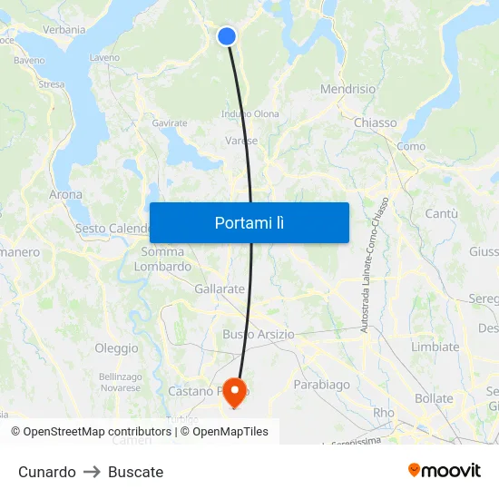Cunardo to Buscate map
