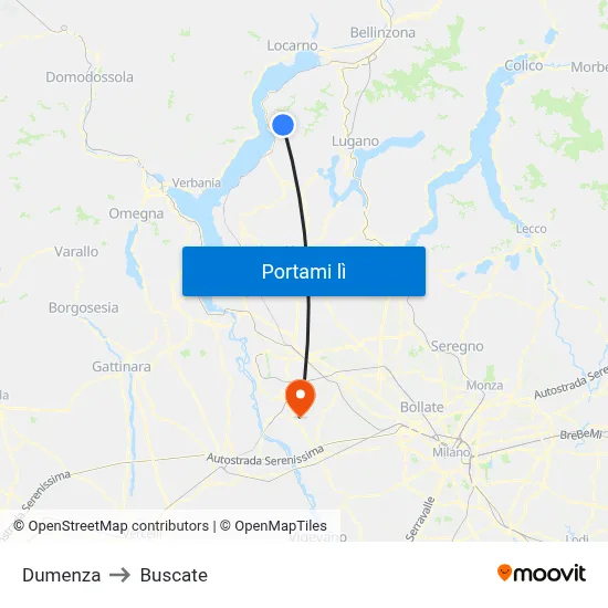Dumenza to Buscate map