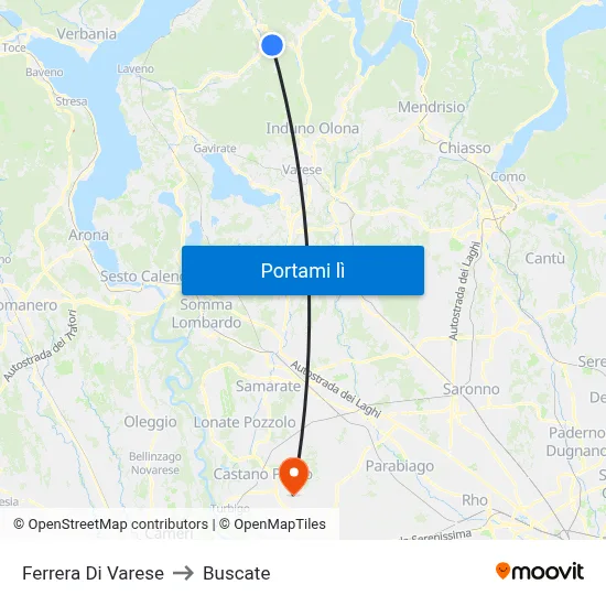 Ferrera Di Varese to Buscate map