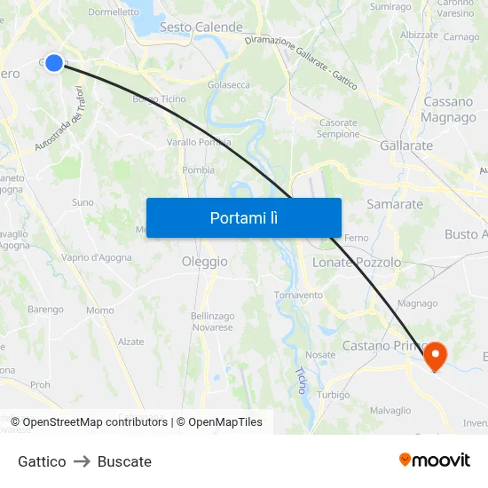 Gattico to Buscate map