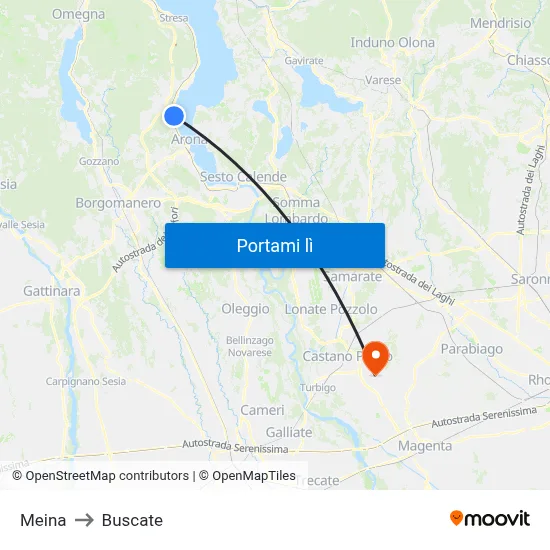 Meina to Buscate map