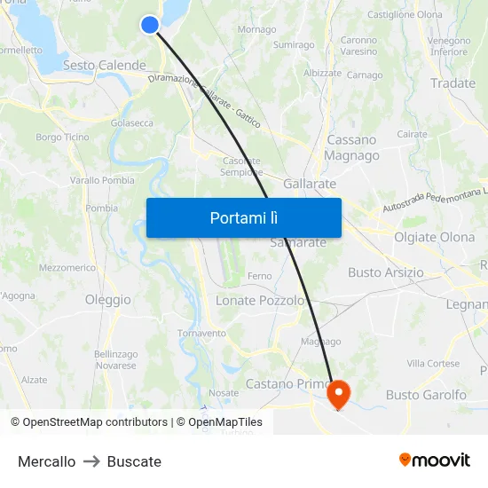 Mercallo to Buscate map