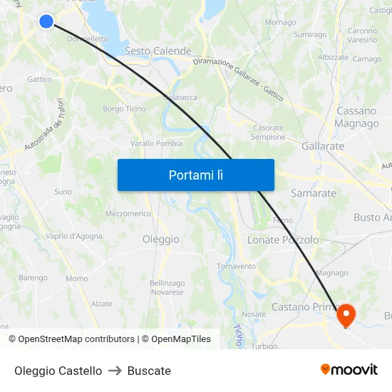 Oleggio Castello to Buscate map