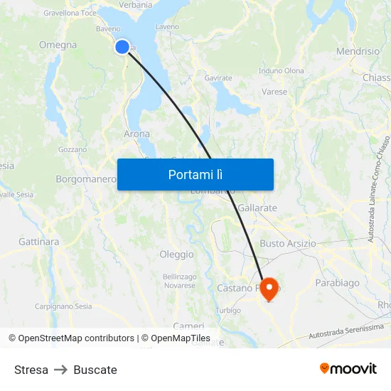 Stresa to Buscate map