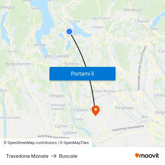 Travedona-Monate to Buscate map