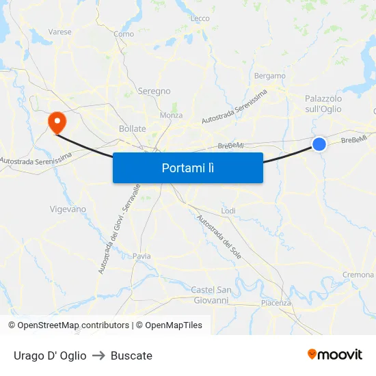 Urago D' Oglio to Buscate map