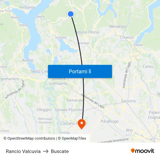 Rancio Valcuvia to Buscate map