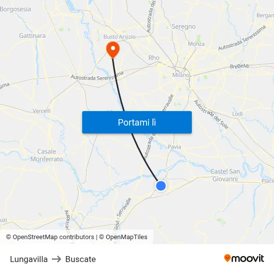 Lungavilla to Buscate map