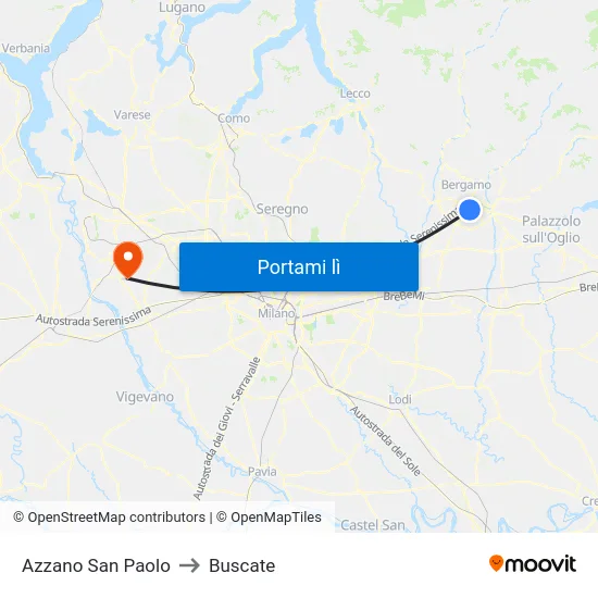 Azzano San Paolo to Buscate map