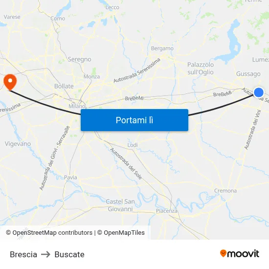 Brescia to Buscate map