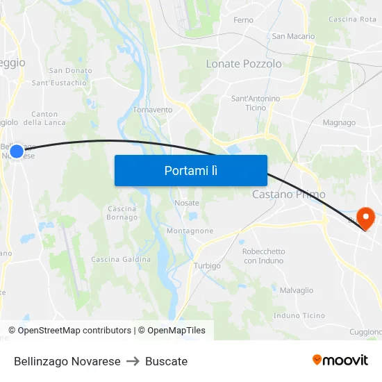 Bellinzago Novarese to Buscate map