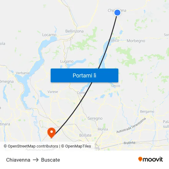 Chiavenna to Buscate map