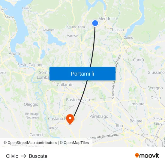 Clivio to Buscate map