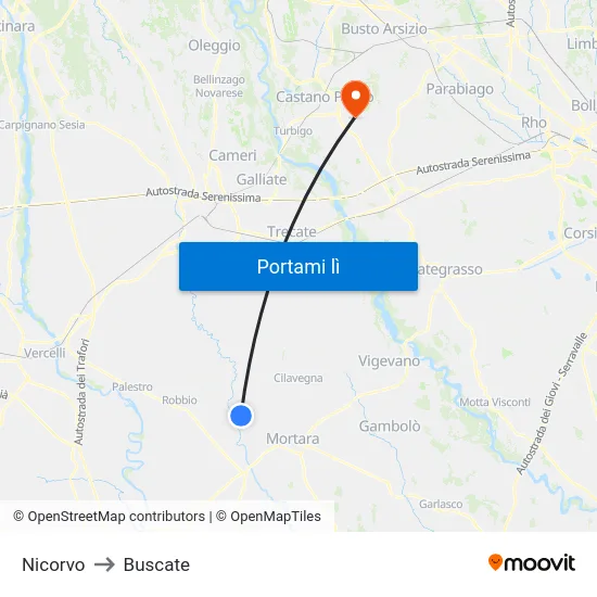 Nicorvo to Buscate map