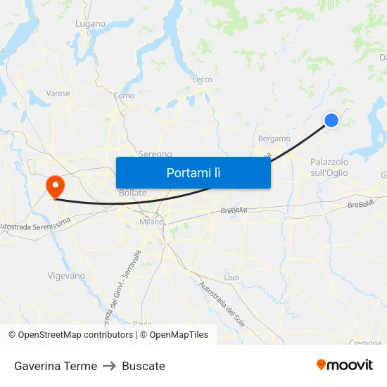 Gaverina Terme to Buscate map