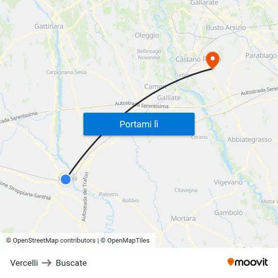 Vercelli to Buscate map