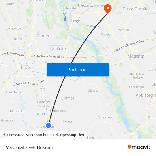 Vespolate to Buscate map